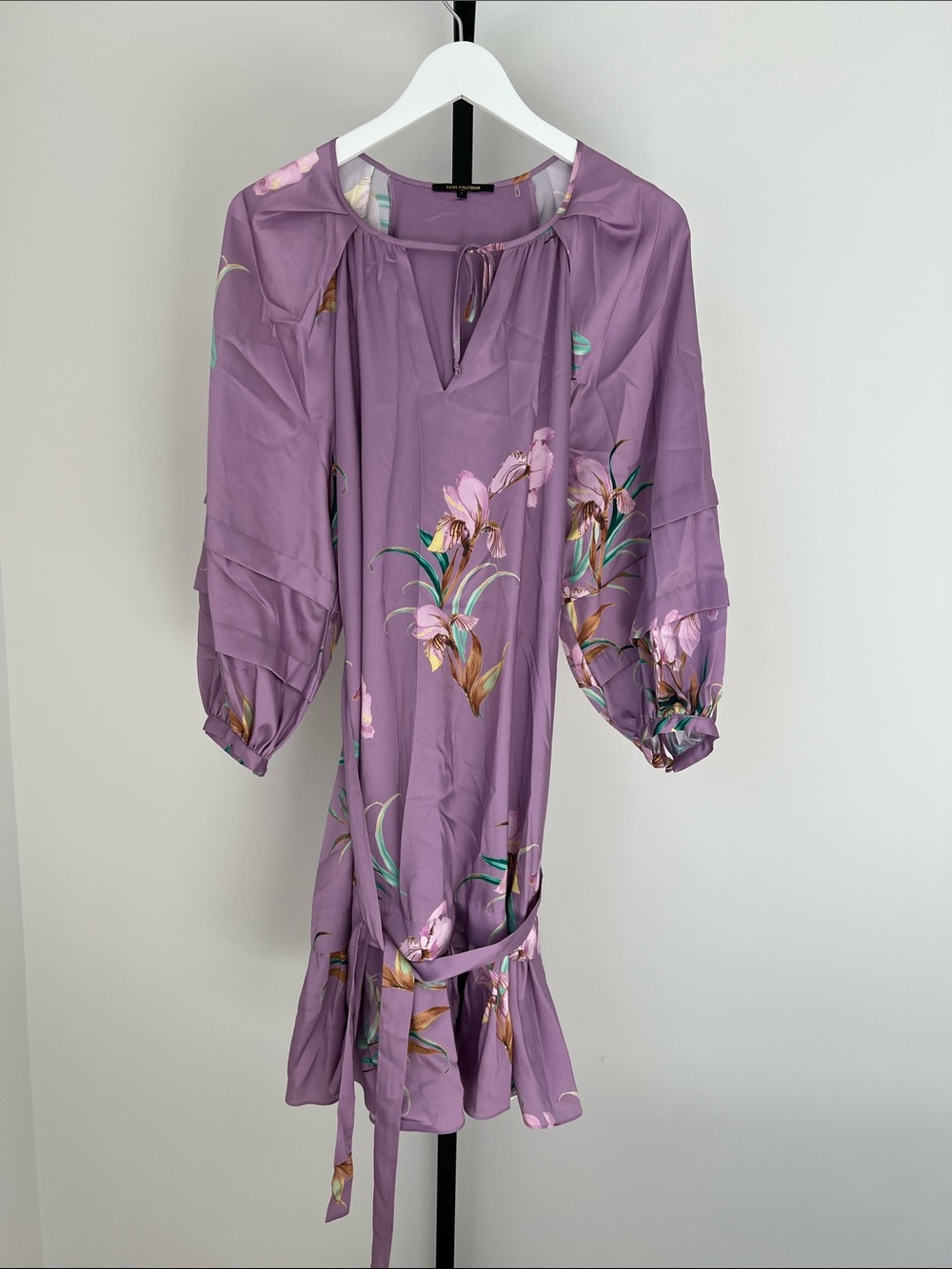 Kobi Halperin Lavender Floral Tie-Waist Long Sleeve Dress